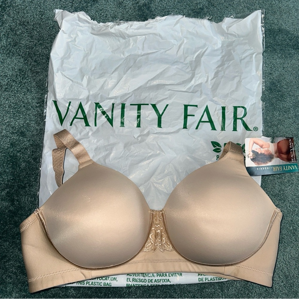NWT Vanity Fair Lingerie Beauty Back Smoothing Wireless Beige Bra Size 36C